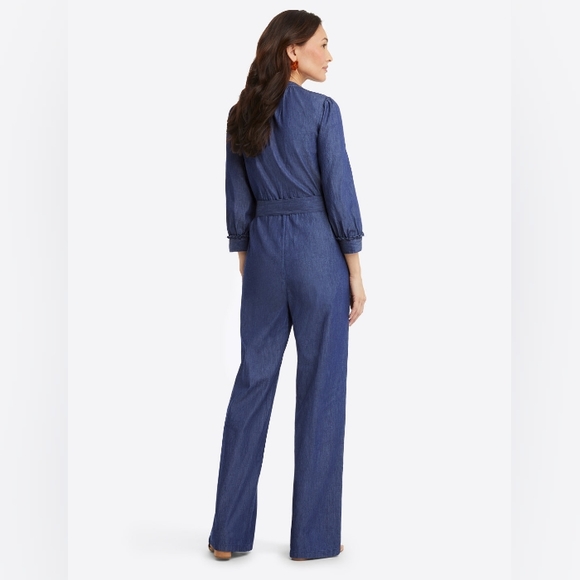 🆕Draper James Chambray Tie Waist Jumpsuit in Dark Wash Womens Size Large NEW! - Picture 3 of 11